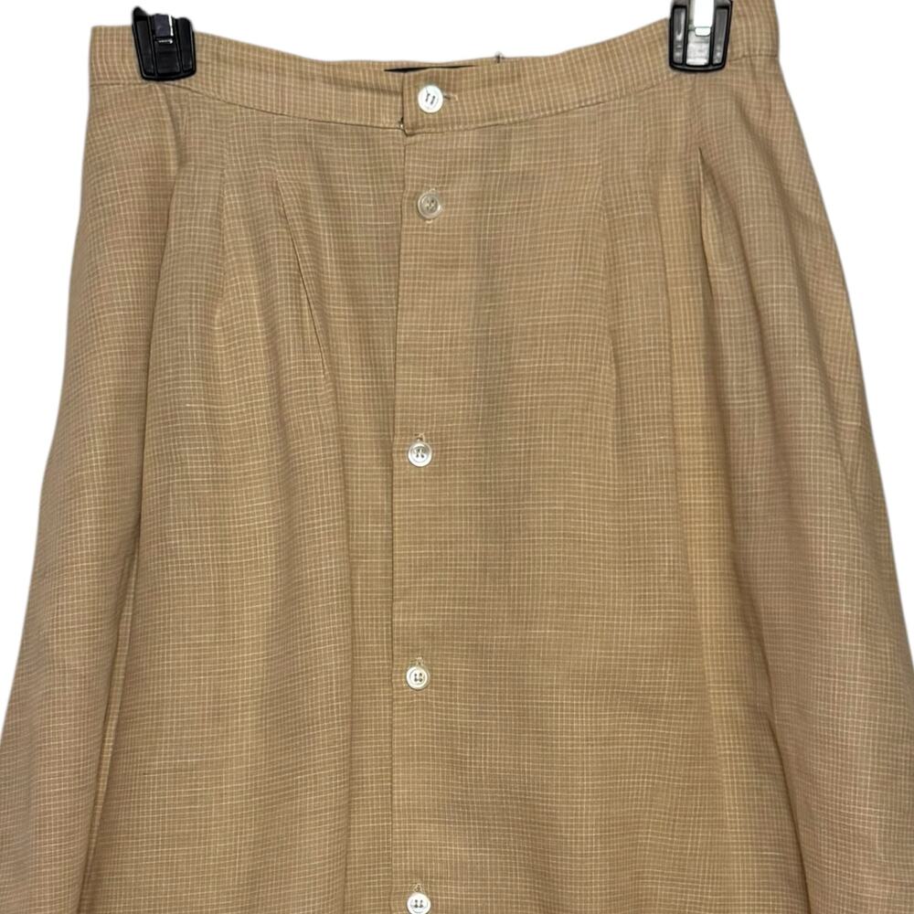 Vtg 1970's Ralph Lauren Cotton Linen Blend Button Front Prairie Midi Skirt - Picture 2 of 7